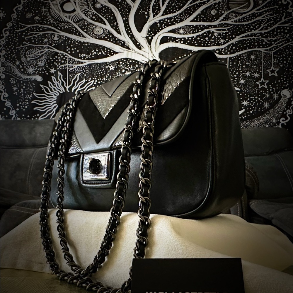 Y2K Karl Lagerfeld Black Chevron Chain Shoulder Bag ❌60% OFF SALE❌ make offer - Picture 5 of 13